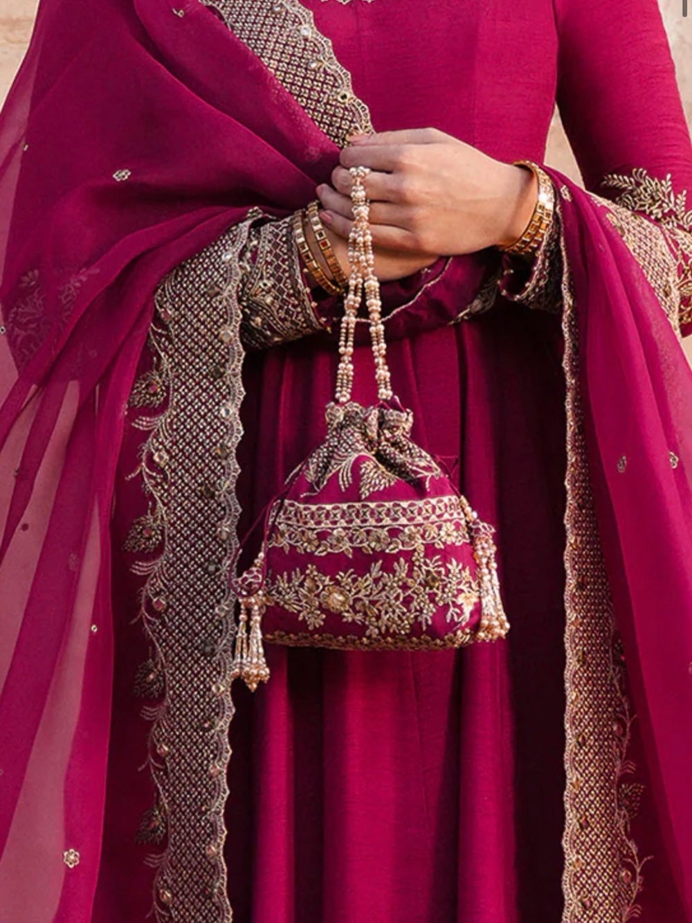 Faiza Saqlain Maxi Dress with Potli Bag Pakistani Dress - Picture 4 of 6